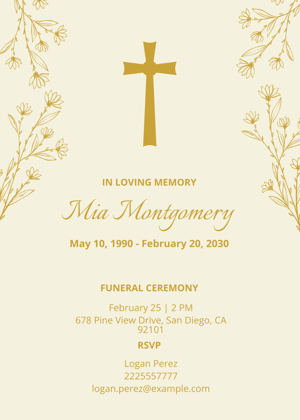 Sample Funeral Ceremony Invitation