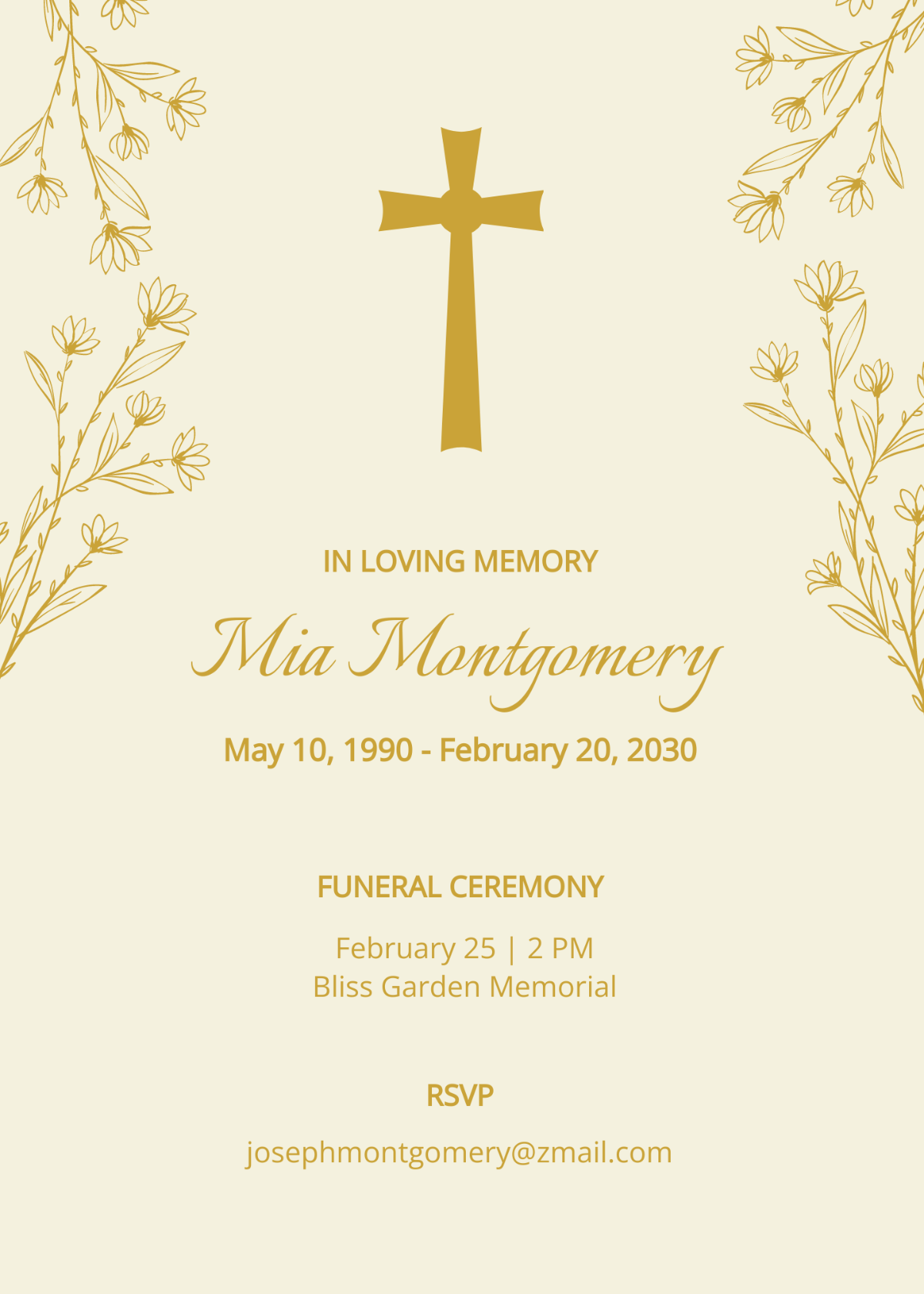 Sample Funeral Ceremony Invitation Template