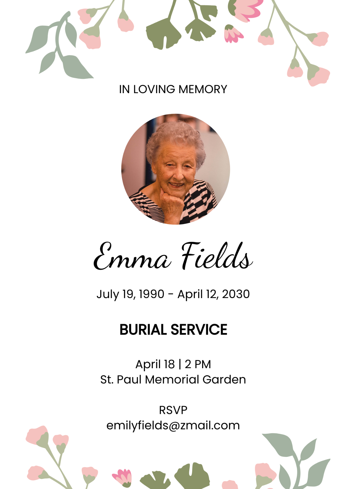 Floral Funeral Burial Invitation Template