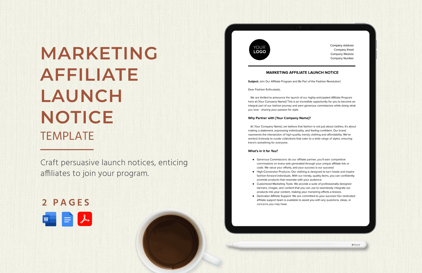 Marketing Affiliate Launch Notice Template in Word, Google Docs, PDF