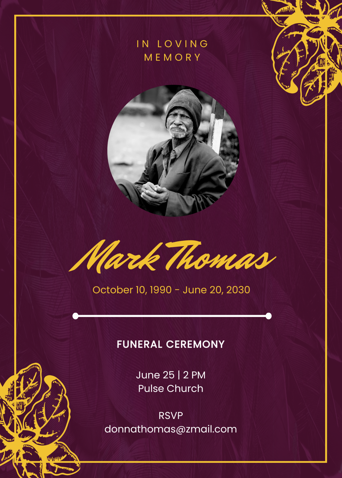 Personal Funeral Invitation Card Template