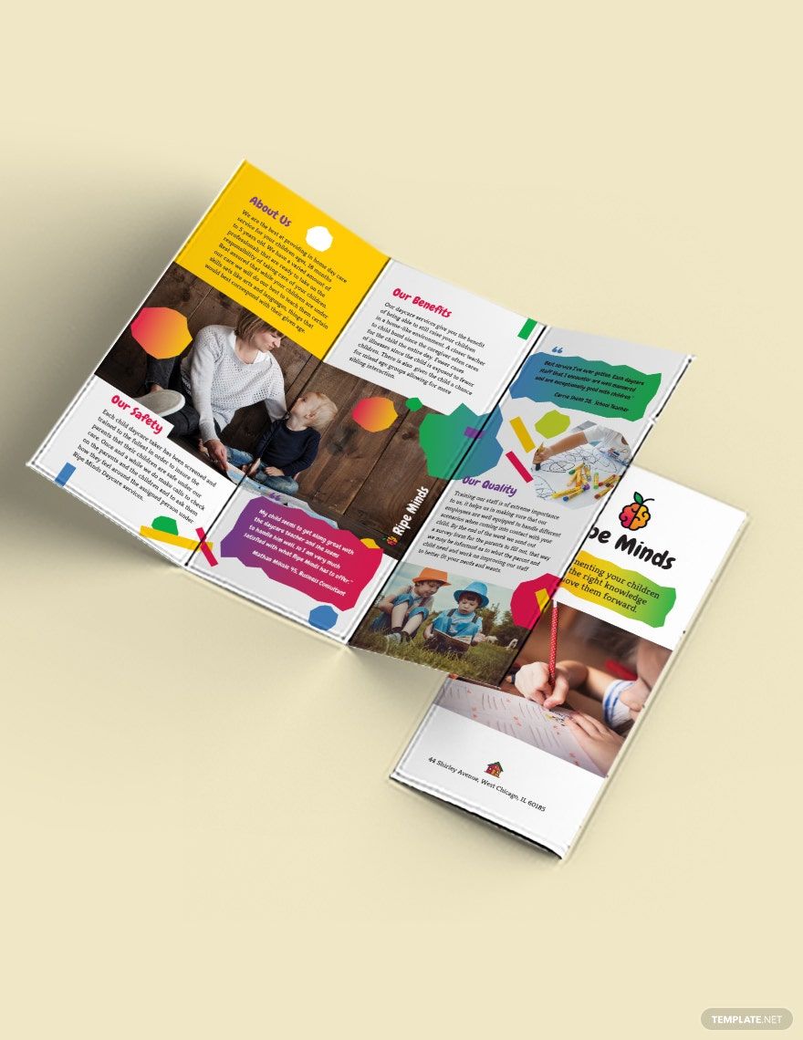 Daycare Tri-Fold Brochure Template in Word, Google Docs, Illustrator, PSD, Apple Pages, Publisher, InDesign
