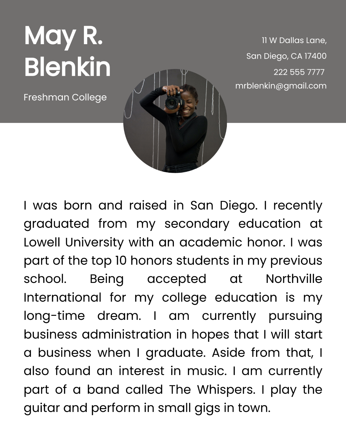 Self Introduction For Freshers Template