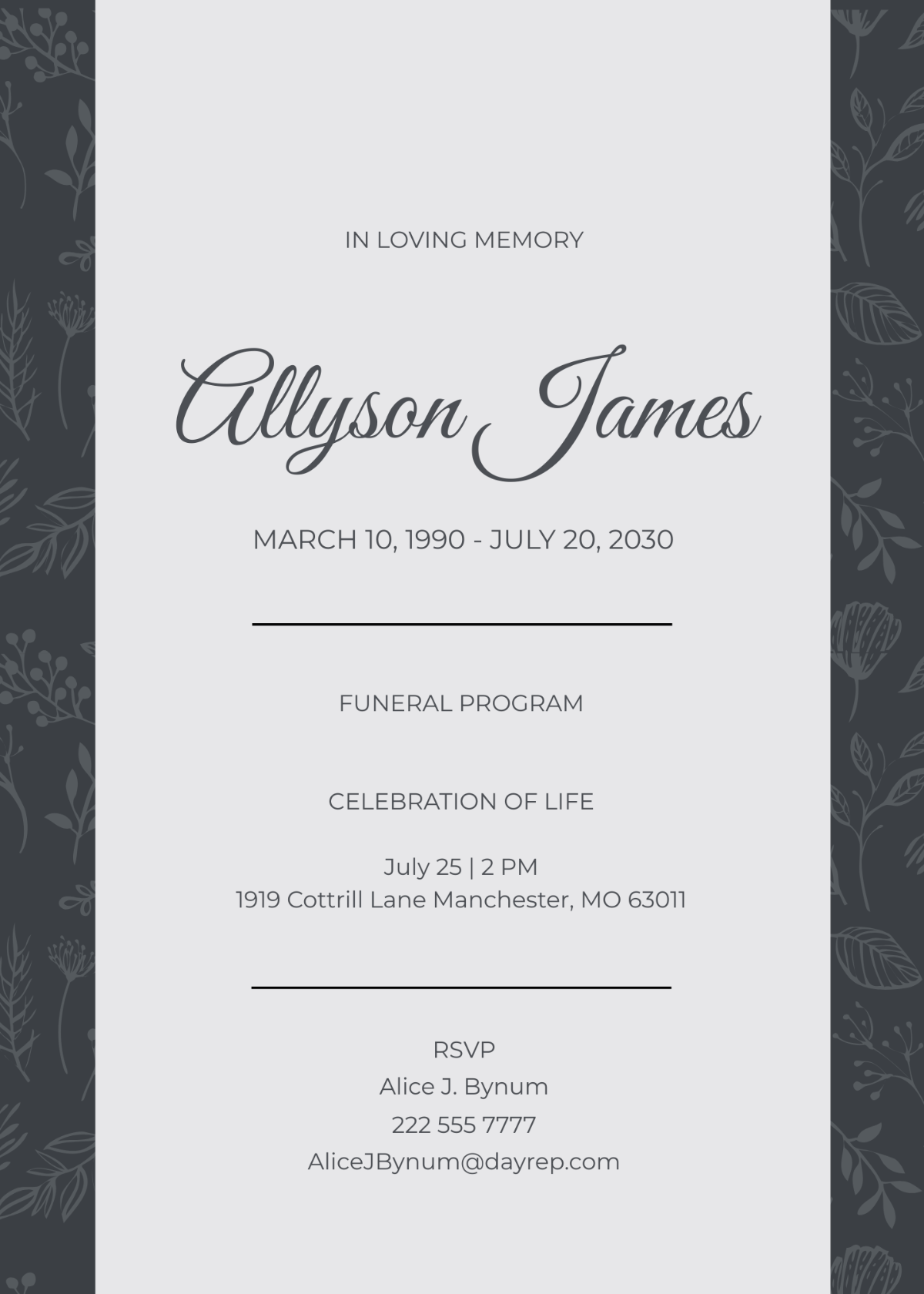 Funeral Ceremony Program Invitation