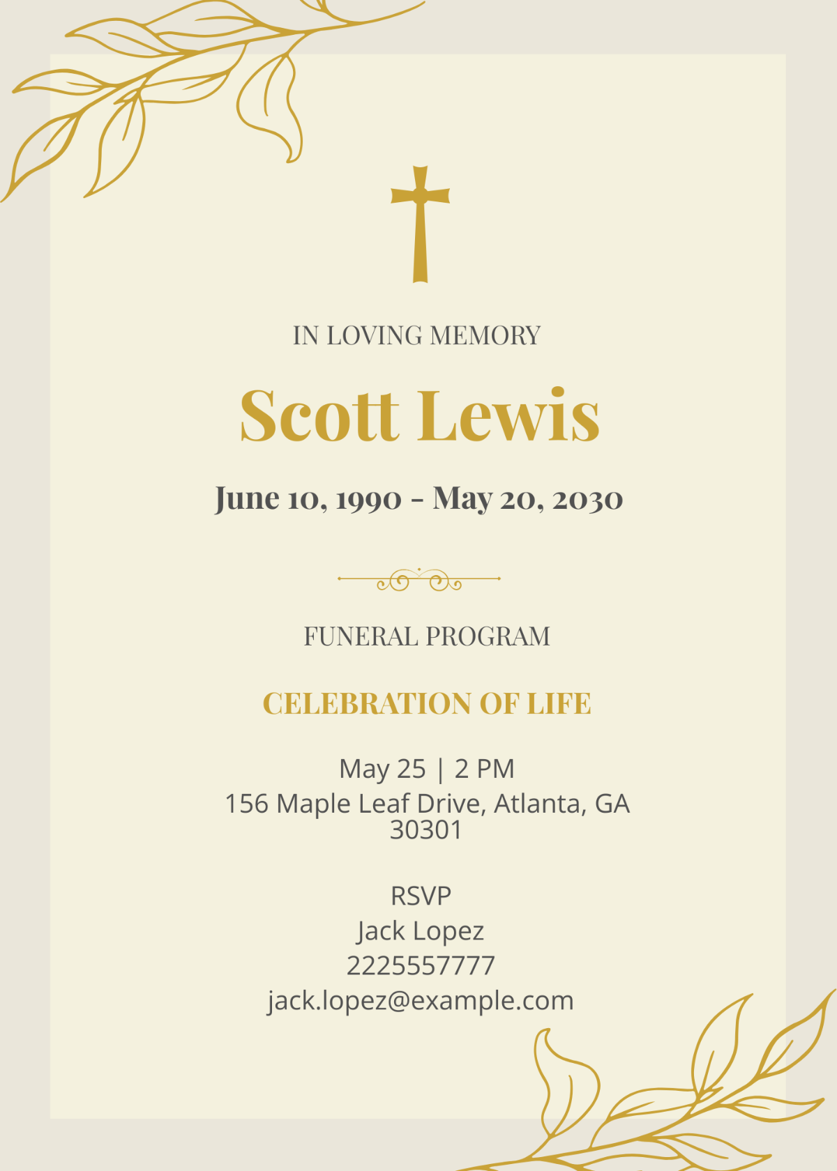 Funeral Program Design Invitation Template - Edit Online & Download