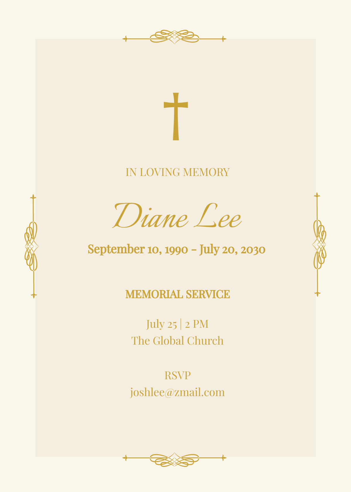 Elegant Funeral Memorial Invitation Template