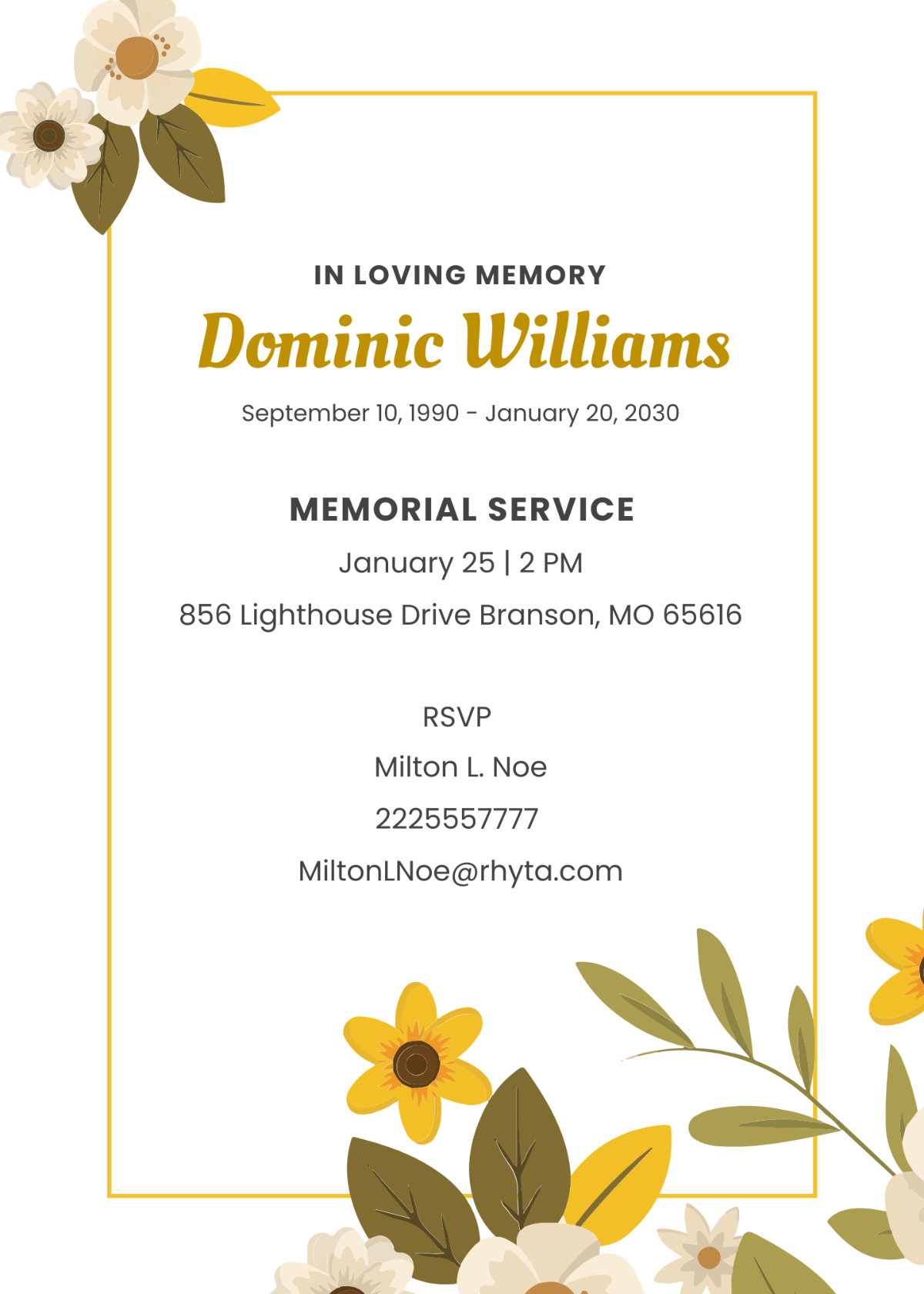 Floral Funeral Memorial Invitation