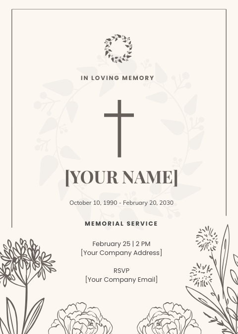 Modern Funeral Memorial Invitation Template