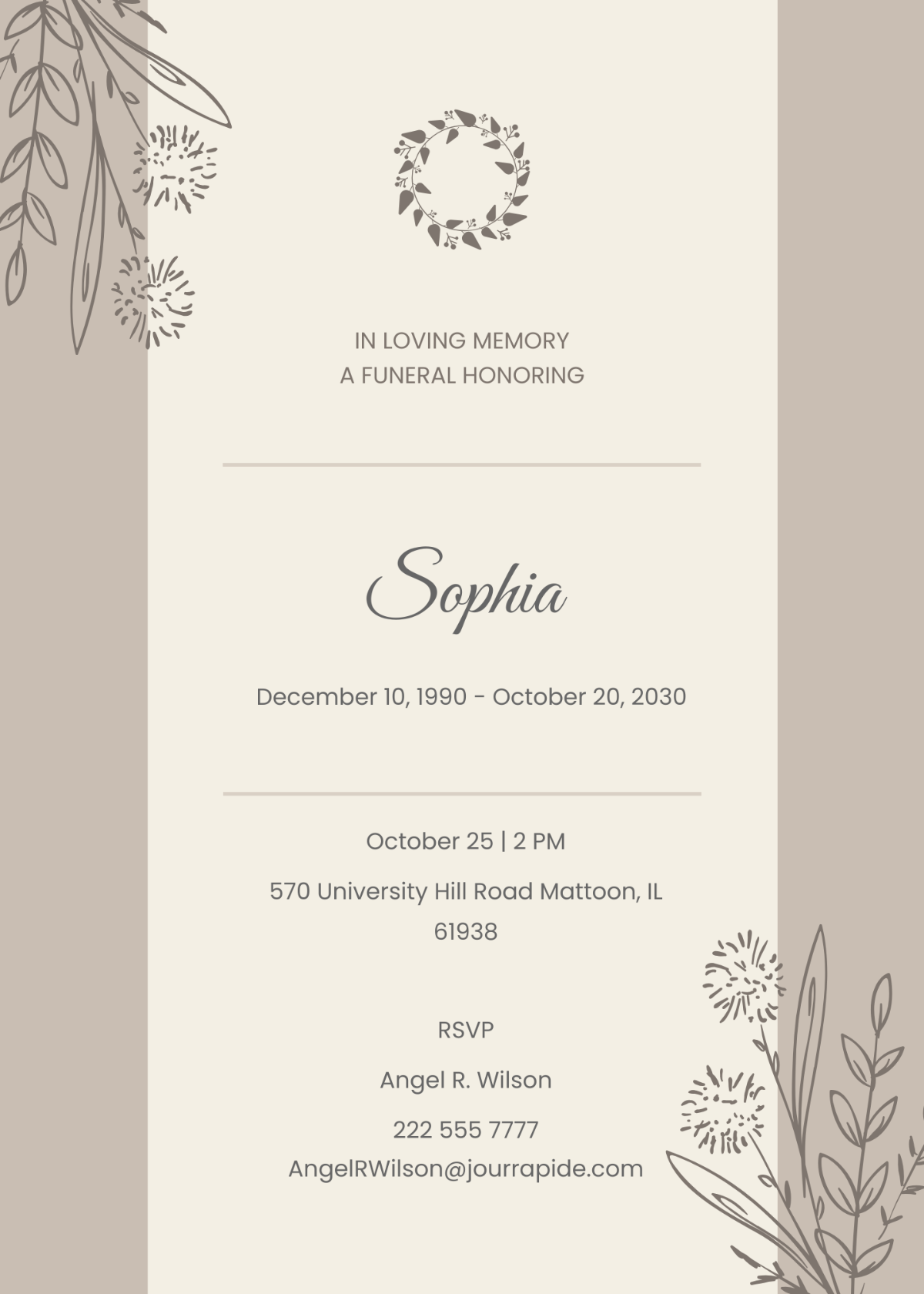 Digital Funeral Memorial Invitation Template - Edit Online & Download