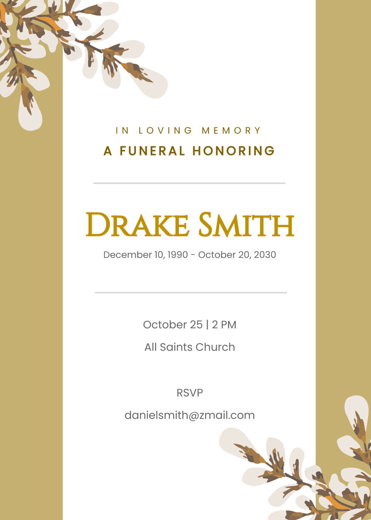 Digital Funeral Memorial Invitation Template