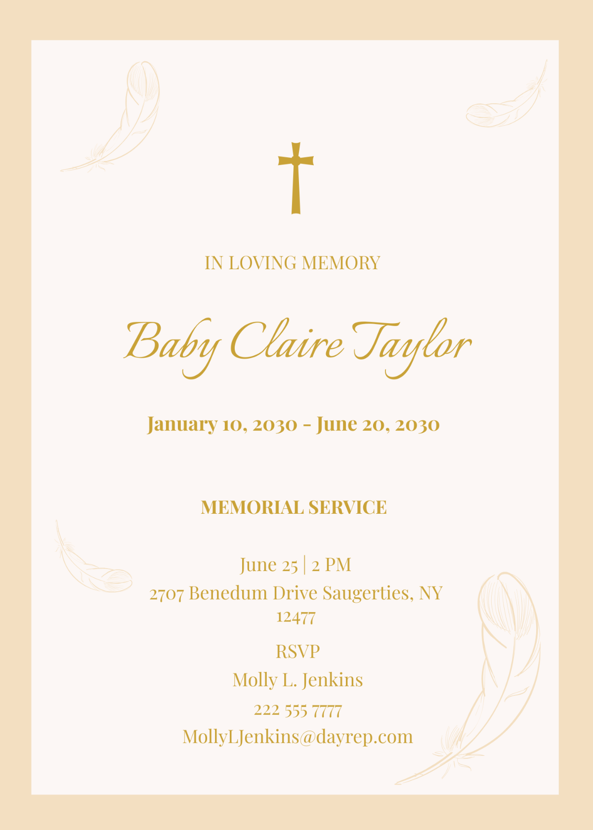 Baby Funeral Memorial Invitation