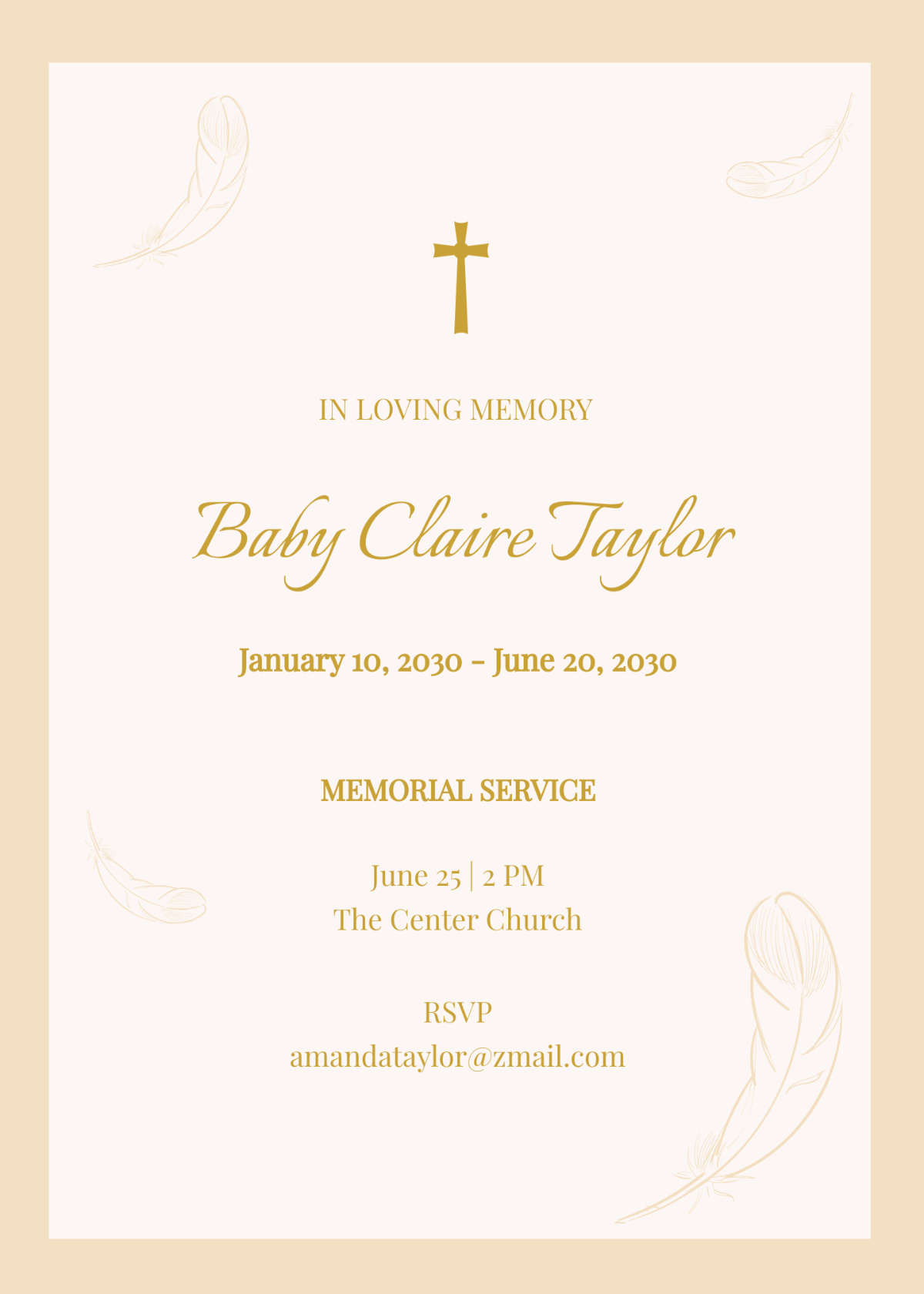 Baby Funeral Memorial Invitation Template