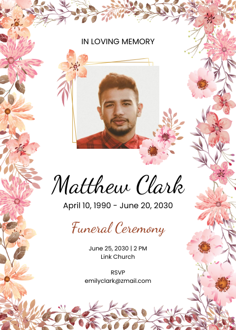 Floral Funeral Invitation Card