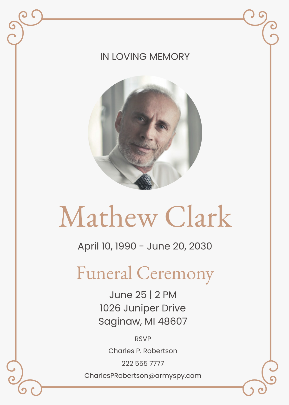 Elegant Funeral Invitation Card Template - Edit Online & Download