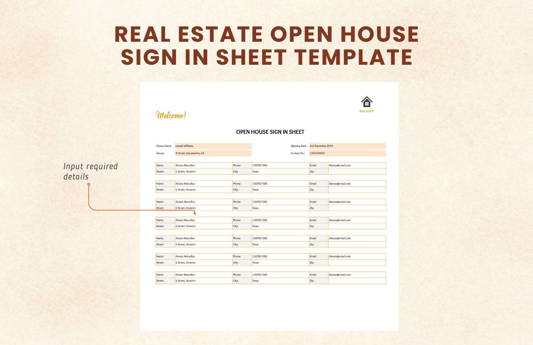 Real Estate Open House Sign in Sheet Template