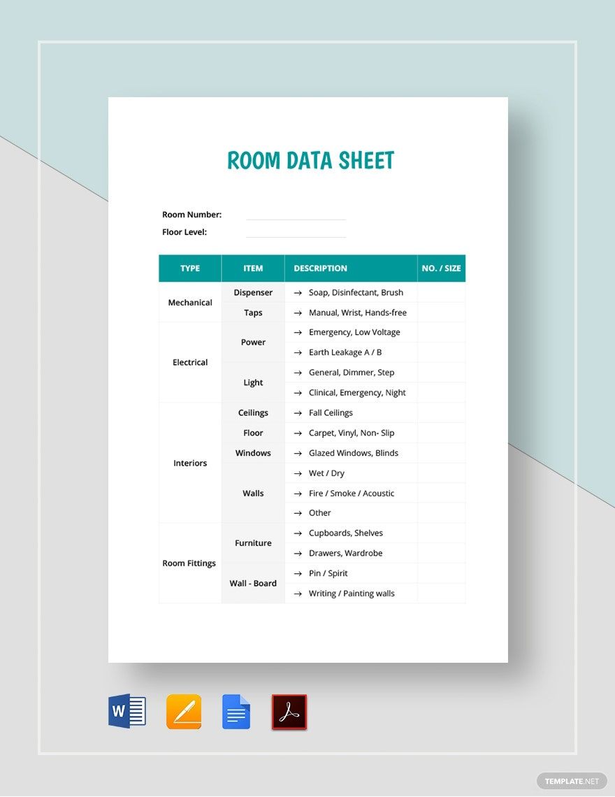 Room Data Sheet Template