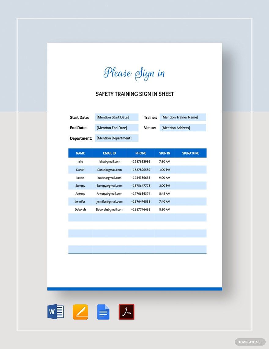 Safety Training Sign In Sheet Template Download In Word Google Docs 