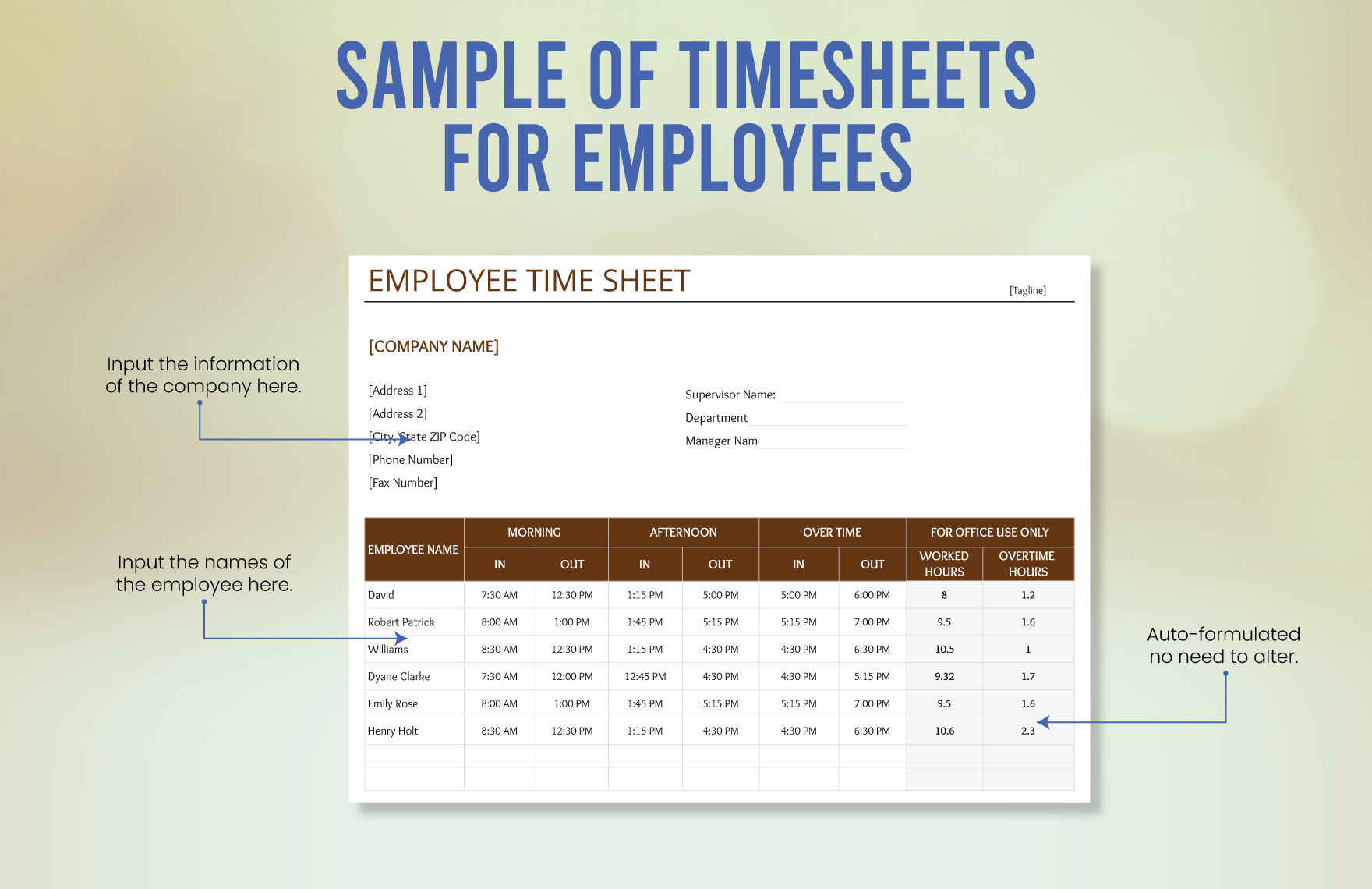 Sample Of Timesheets For Employees Template