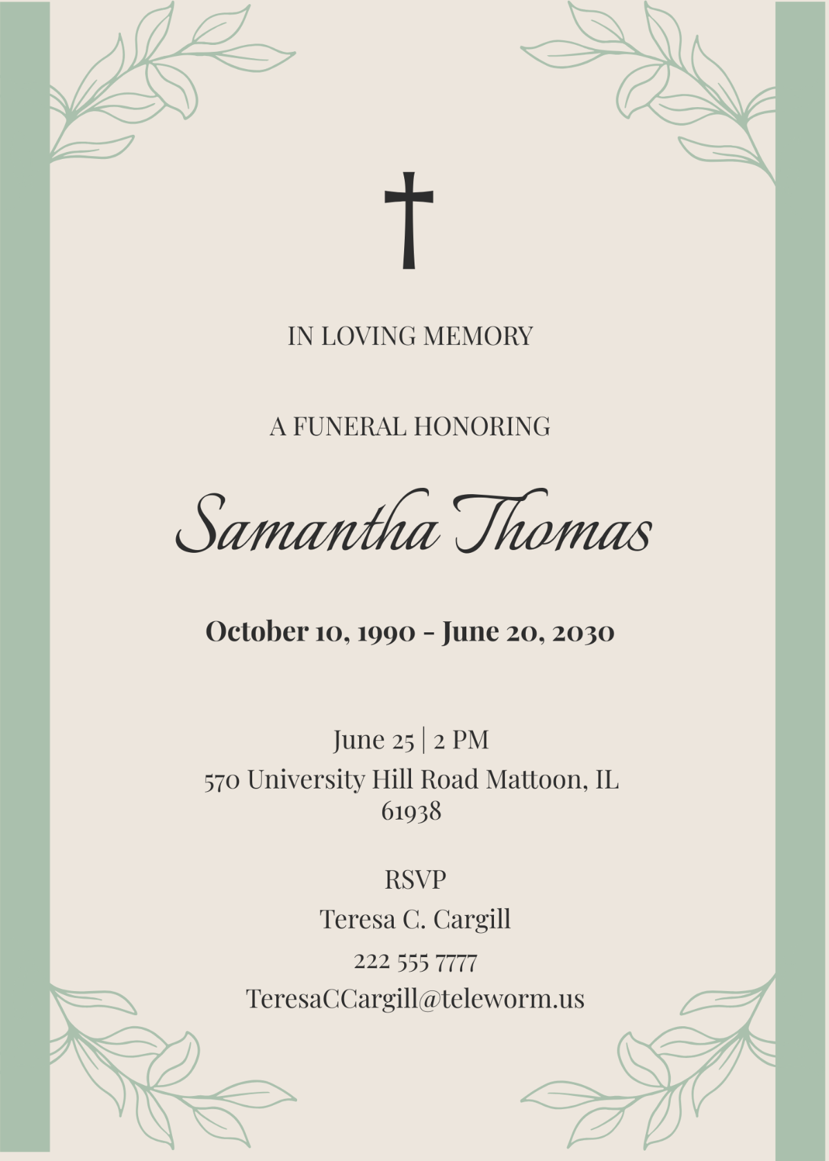 Digital Funeral Service Invitation Template - Edit Online & Download