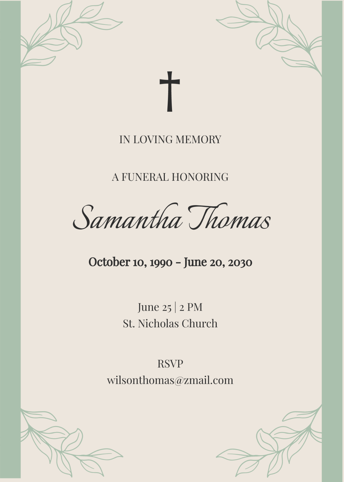 Digital Funeral Service Invitation Template