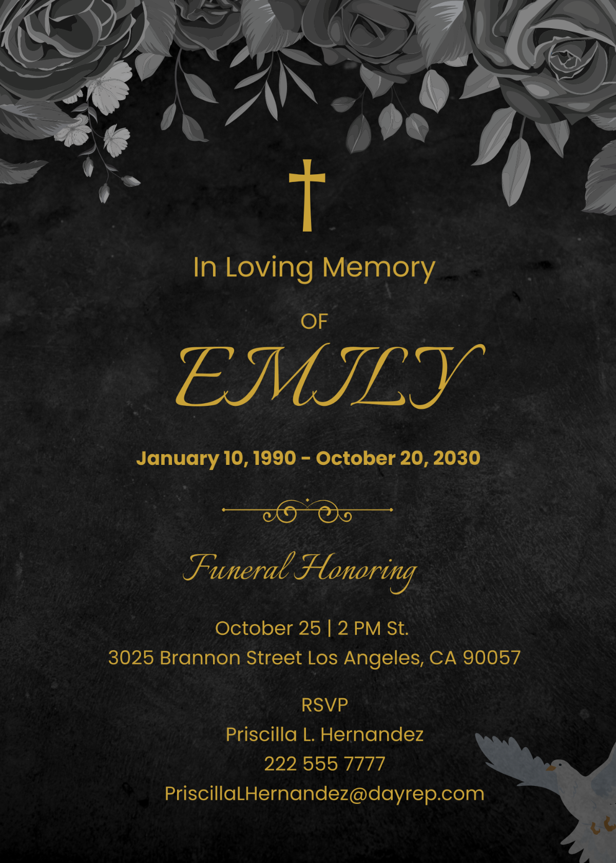 Elegant Digital Funeral Invitation Template - Edit Online & Download