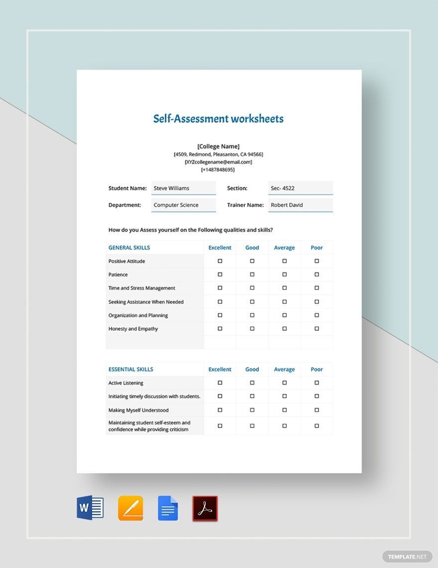 Self-Assessment Worksheets Template