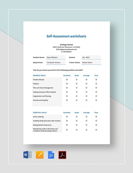 self assessment worksheets template google docs word apple pages pdf template net