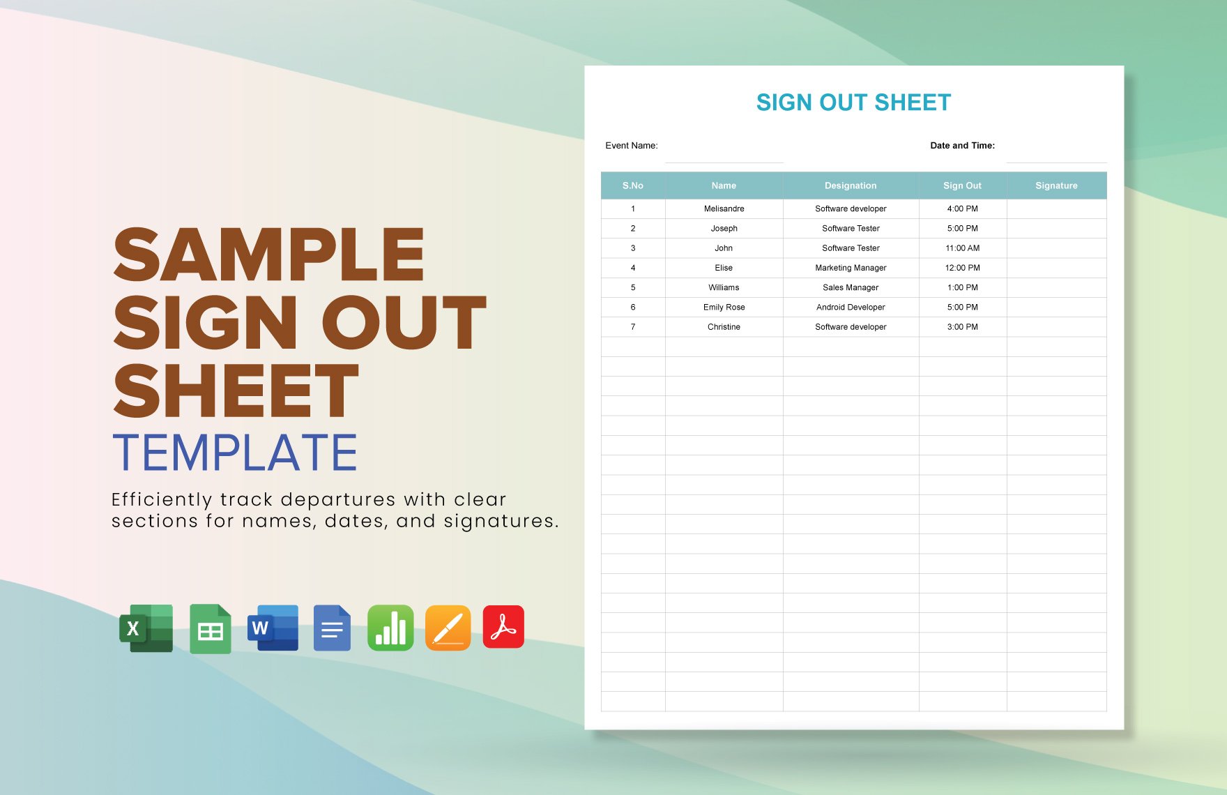 Free Sample Sign Out Sheet Template in Word, Google Docs, Excel, PDF, Google Sheets, Apple Pages
