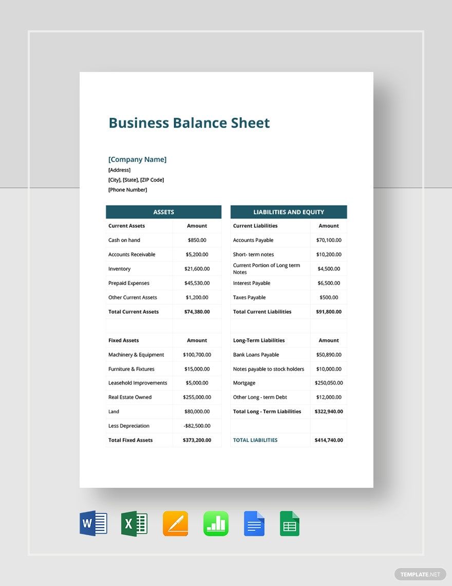 Small Business Balance Sheet Template