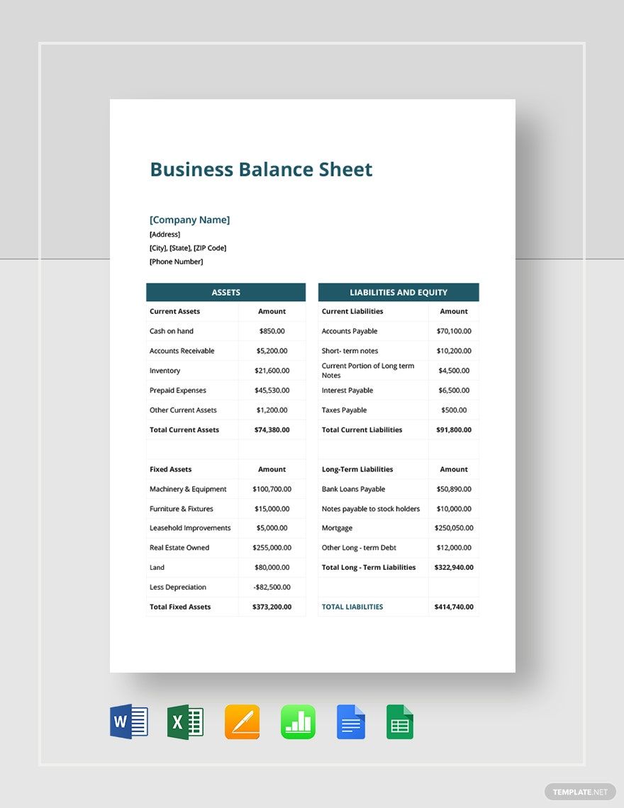 business balance sheet example