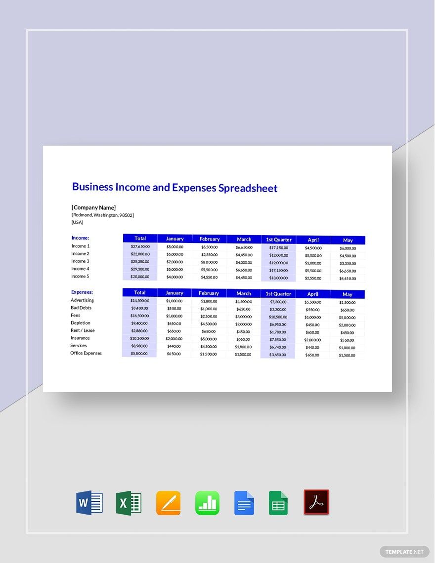 Small Business Income and Expenses Spreadsheet Template
