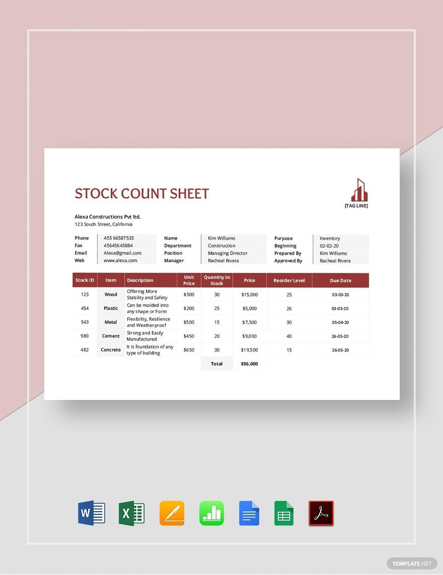 Stock Count Sheet Template