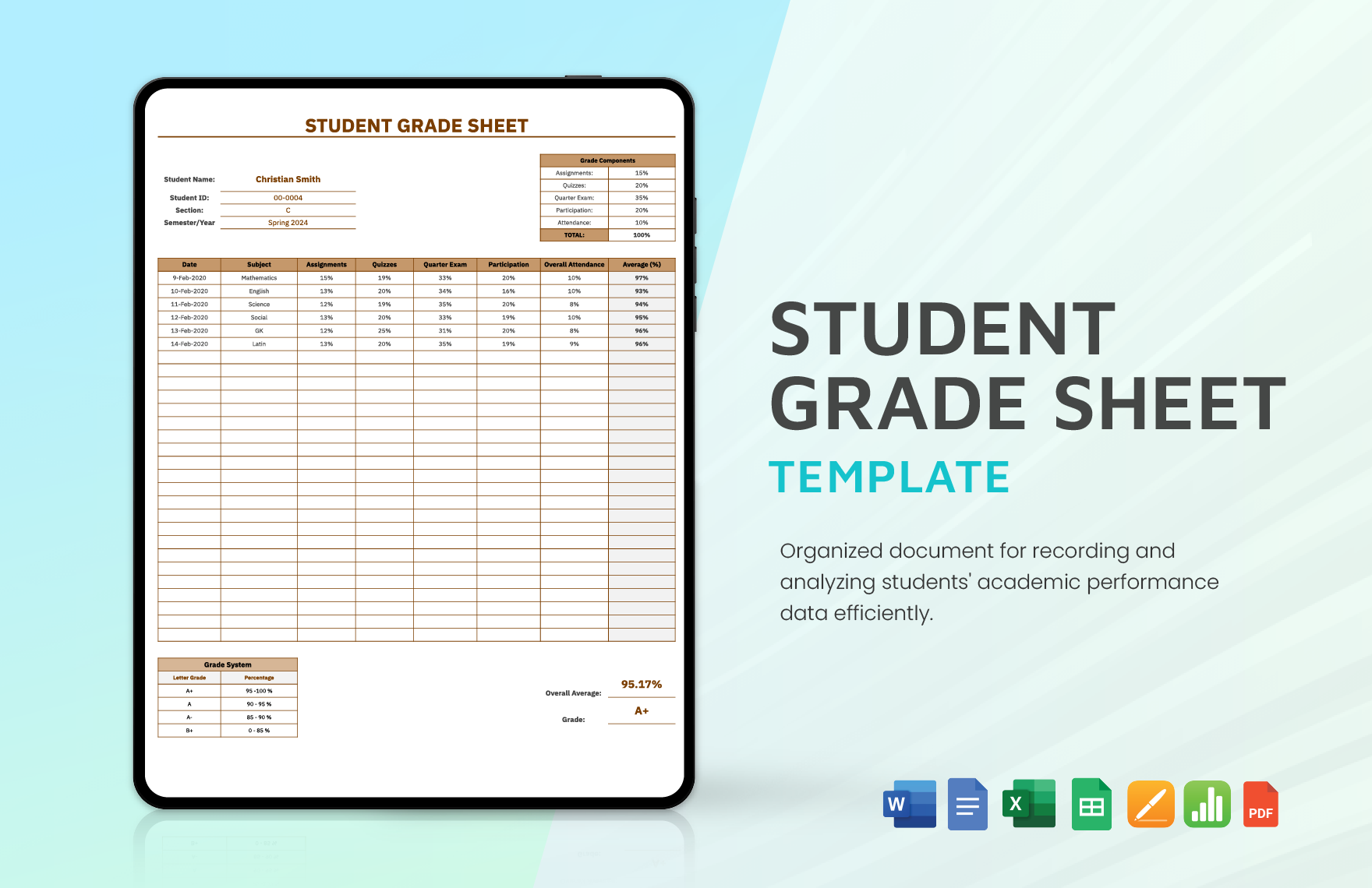 Student Grade Sheet Template