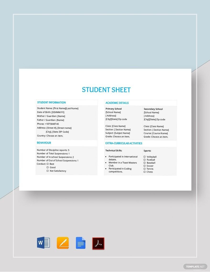 Student Sheet Template