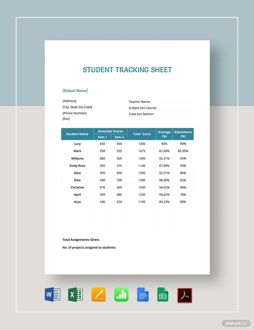 Student Tracking Sheet Template