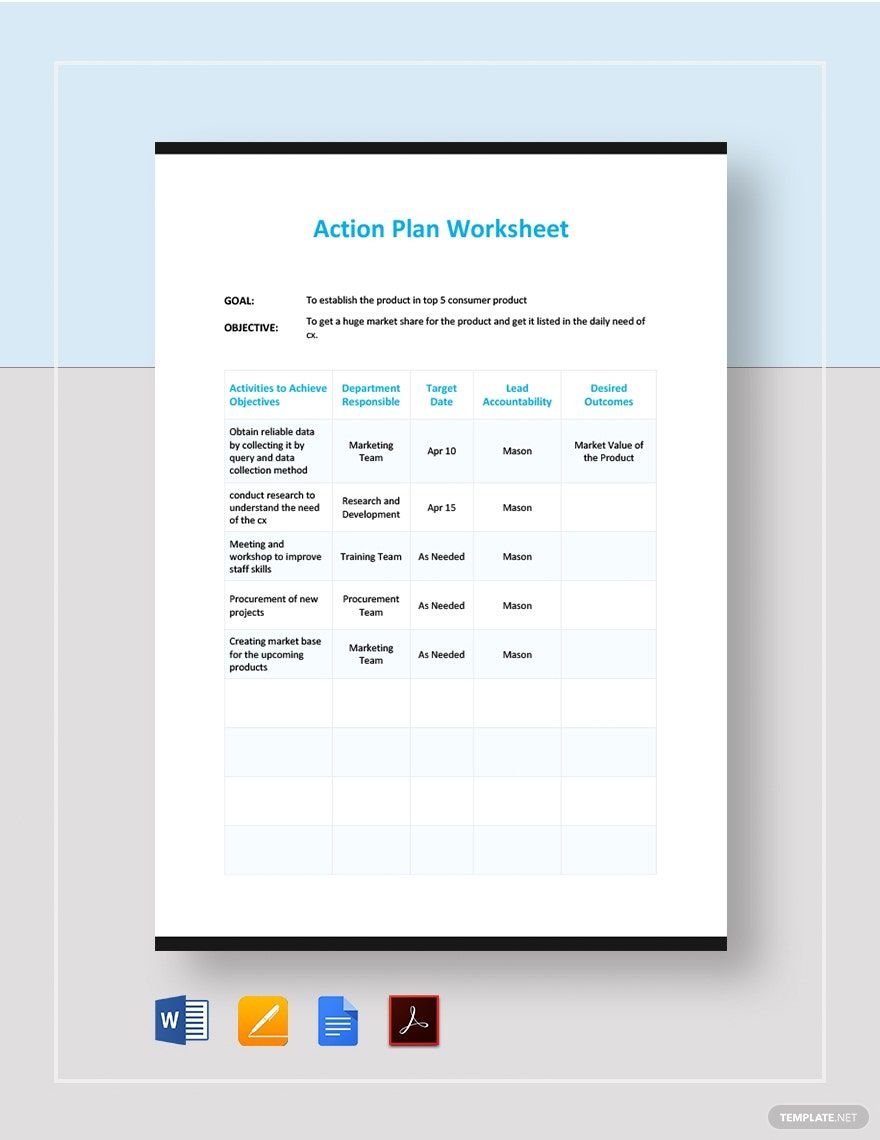 Action Plan Work Sheet Template