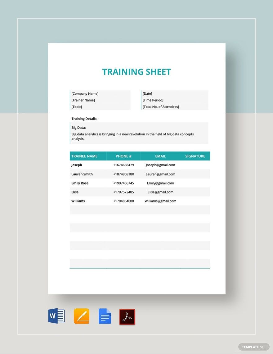 training sheet