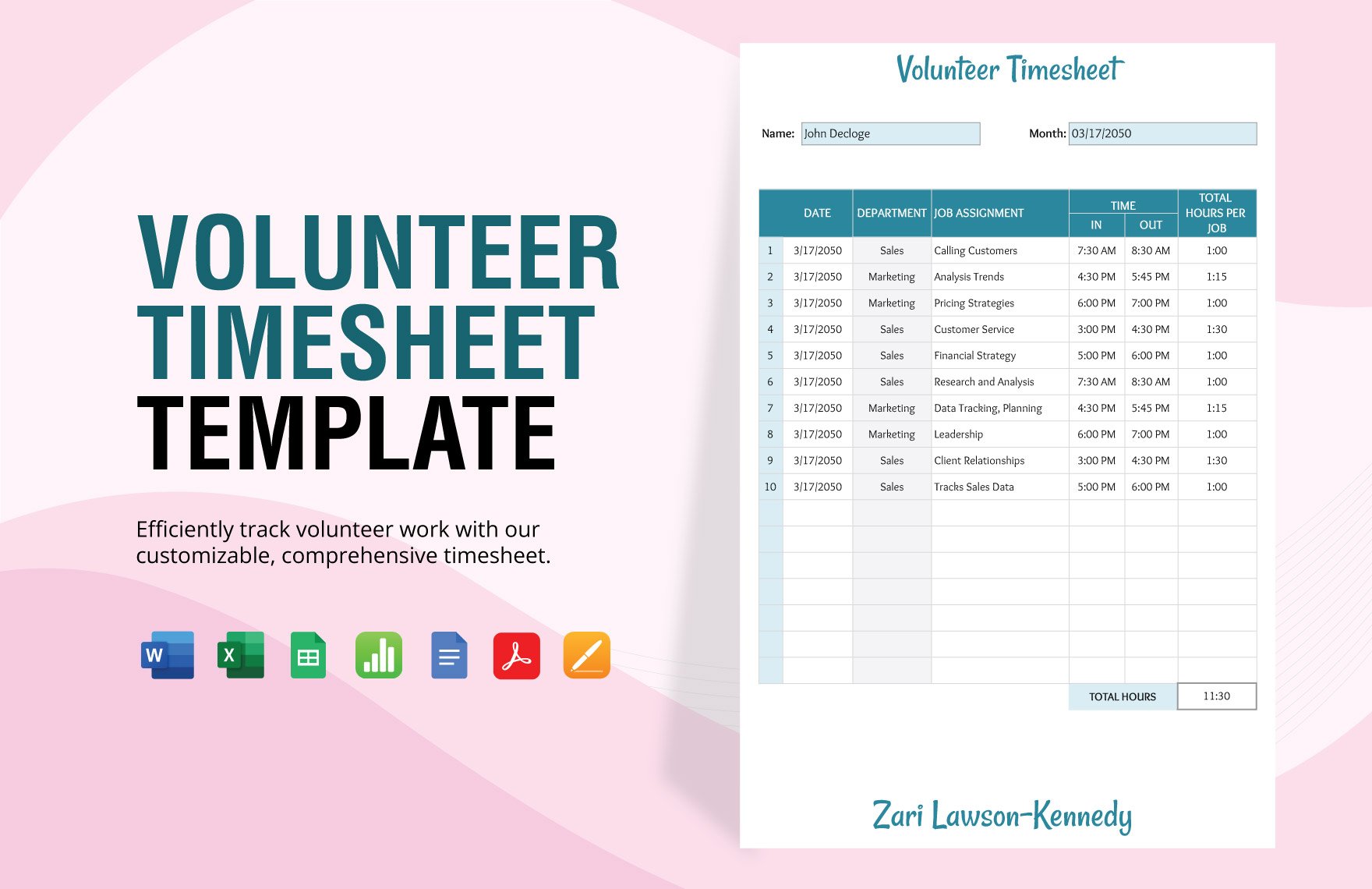 Free Volunteer Timesheet Template in Word, Google Docs, Excel, PDF, Google Sheets, Apple Pages, Apple Numbers