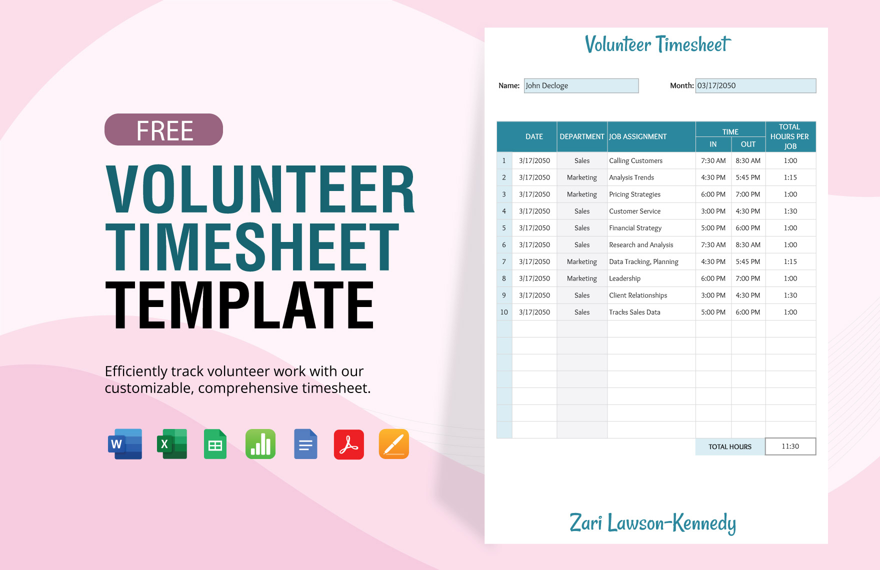 Volunteer Timesheet Template