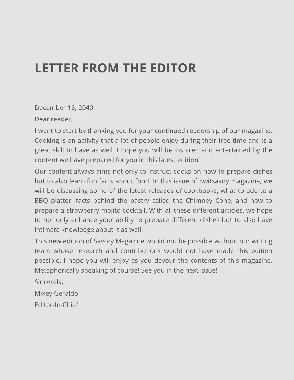 Free Simple Cooking Magazine Template to Edit Online