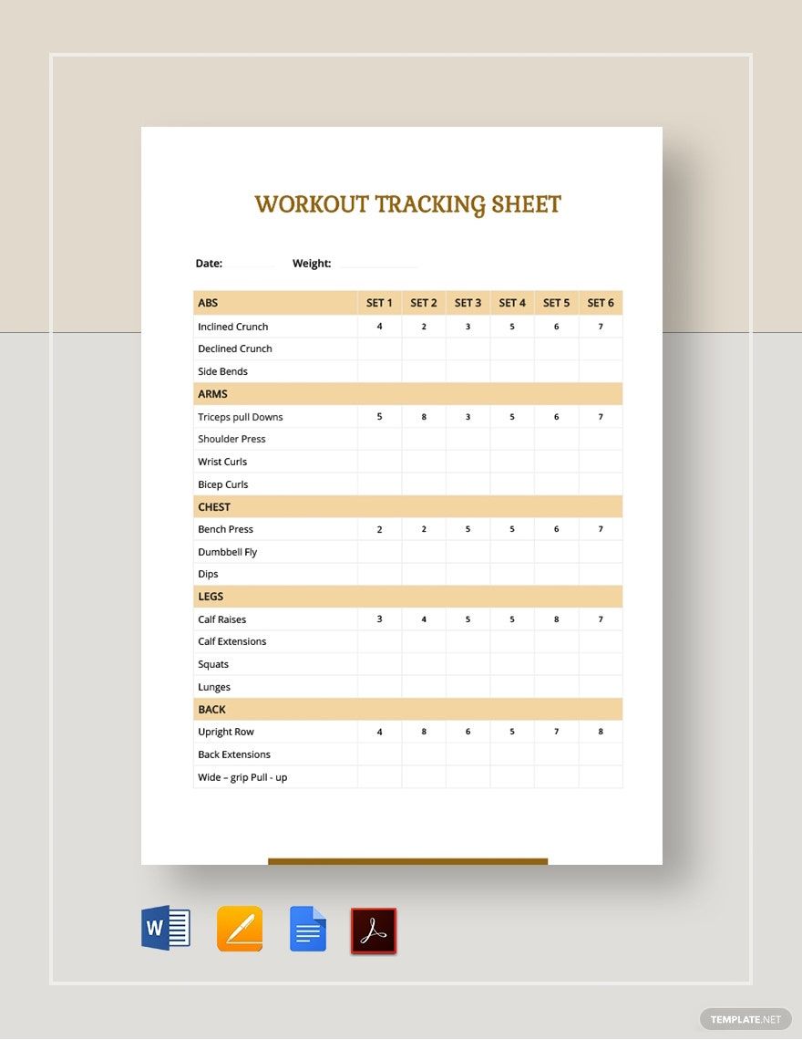 Workout Tracking Sheet Template