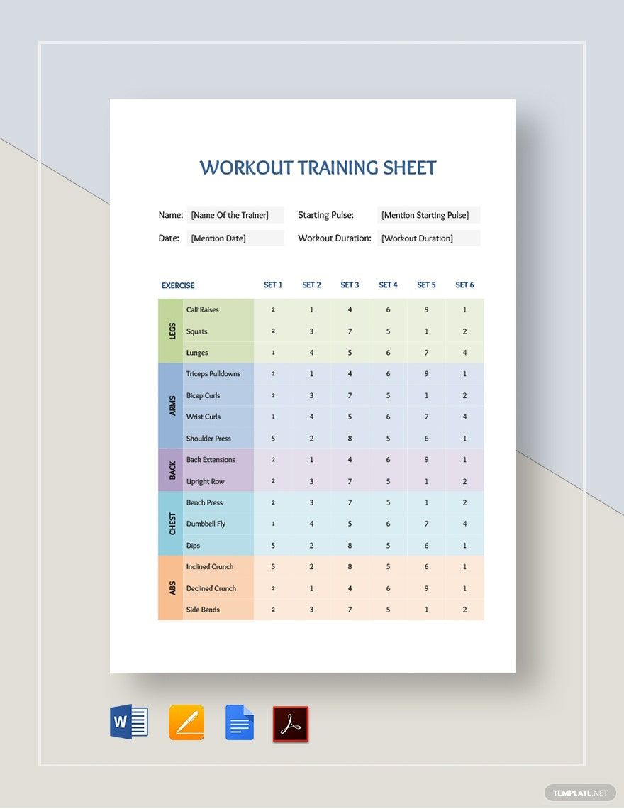Workout Training Sheet Template