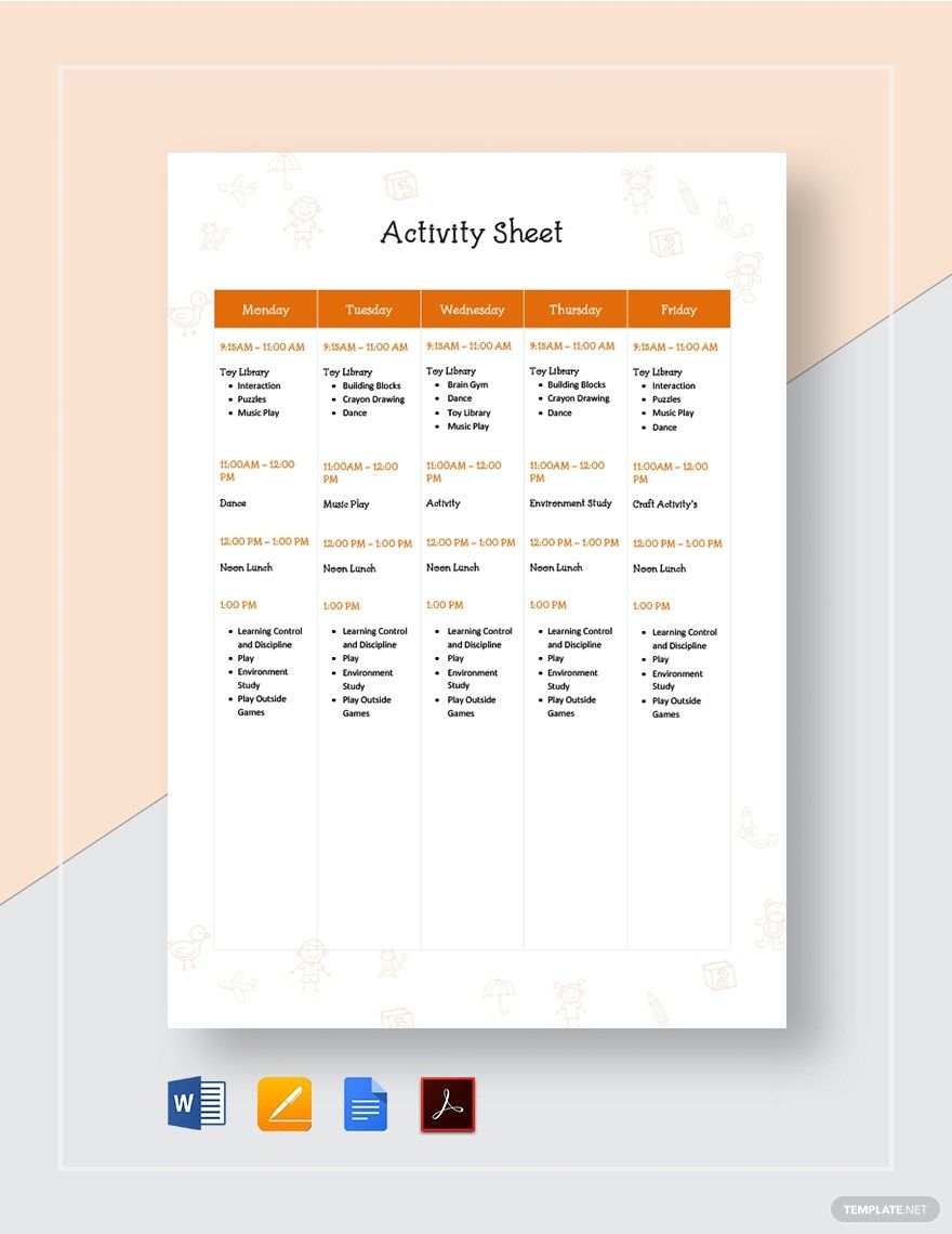 Activity Sheet Template in Word, Pages, Google Docs, PDF - Download | Template.net