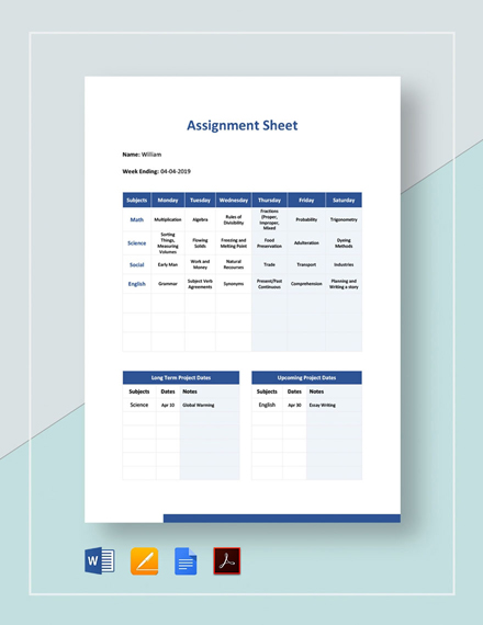 google doc assignment template