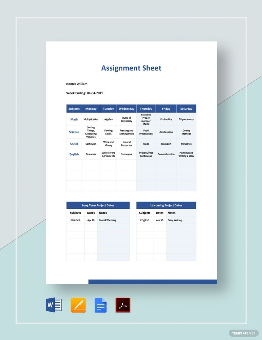 Assignment Sheet Template in Word, Pages, Google Docs, PDF - Download | Template.net