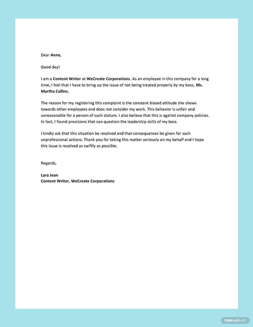 Complaint Letter About Your Boss Template in Word, Google Docs, Pages ...