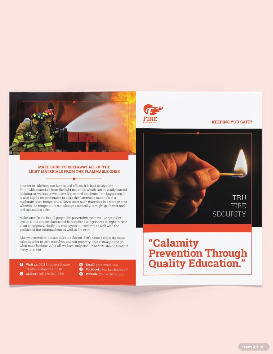Fire Safety Bi-Fold Brochure Template in Word, Google Docs, Illustrator, PSD, Apple Pages, Publisher, InDesign