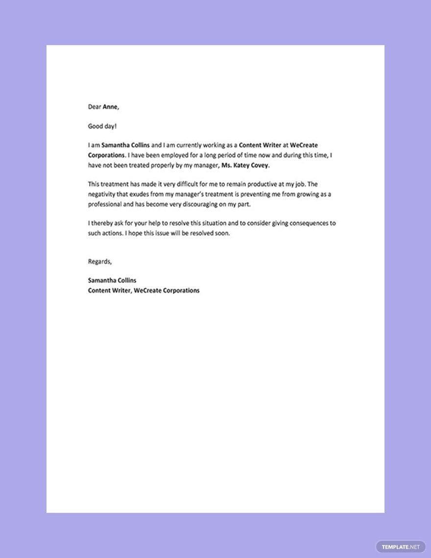 Complaint Letter Against Manager Template