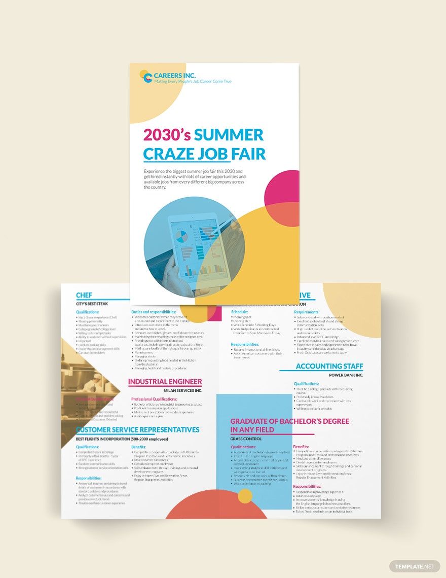 Job Fair Bi-Fold Brochure Template in Word, Google Docs, Illustrator, PSD, Apple Pages, Publisher, InDesign