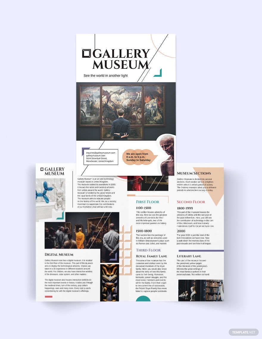 Museum Bi-Fold Brochure Template in Word, Google Docs, Illustrator, PSD, Apple Pages, Publisher, InDesign